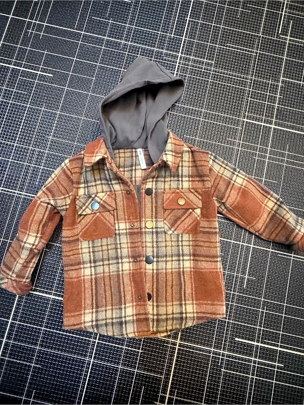 Baby Sprouts Kids Plaid Hooded Shacket in Brown & Cream